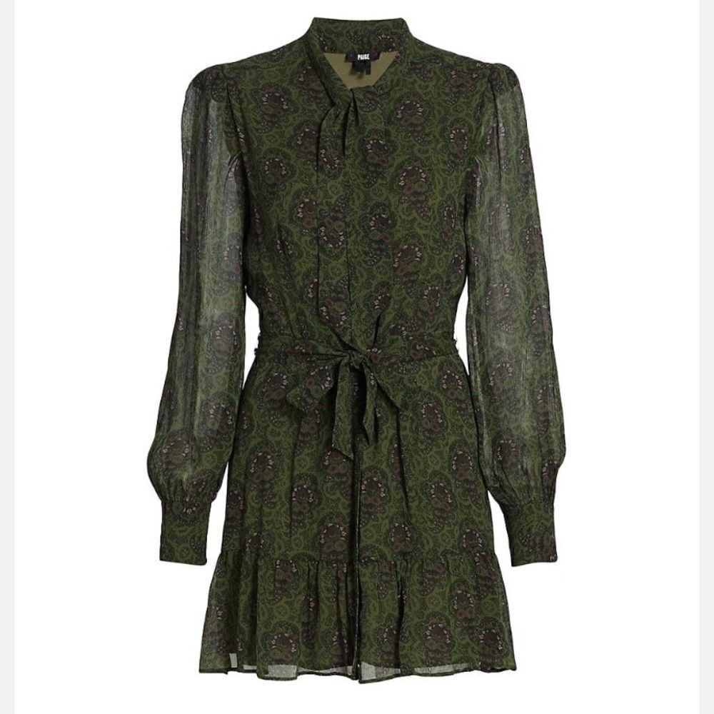 Paige Vittoria Mini Multi Green Dress Long Sleeve Army Size XL - Picture 4 of 17